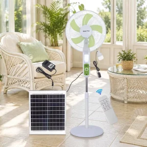 Design Green 25W 16Inch Multi Function Rechargeable Remote Control Solar Standing Camping Powered Fan with Light