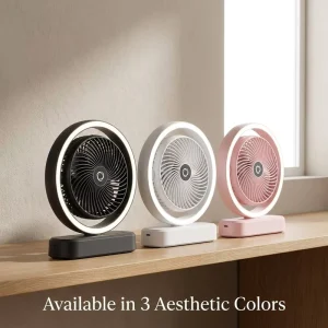 Desk Fan with Fill Light Brushless Motor 3 Speed Low Noise Type C Rechargeable USB Charging for Home Office & Studio