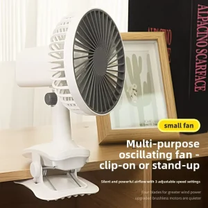 Desktop Clip on Fan USB Powered Oscillating Mini Table Fan for Bedroom & Student Dormitory Use 3 Speed Settings Quiet Operation