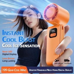 Desktop Digital Display USB Charging Mini Fan 199 Speeds Folding Handheld Small Fan Outdoor Hanging Neck Home