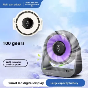 Desktop Fan Brushless Motor Lithium Battery Suitable for Dorms Featuring Powerful Turbine Design Wall mount Capability Digital