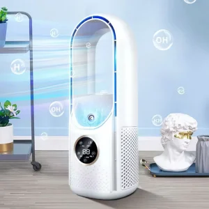 Desktop Quiet Cool Spray Bladeless Tower Pedestal Fan Portable USB Rechargeable Handy Battery Standing Fan With Air Purifier