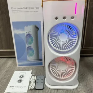 Desktop Remote Control Head Three speed Fan Dual head Three hole Ice Mist Small Fan Charging Remote Control Silent Fan