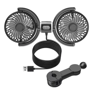 Double Headed 6 Inch Blade USB Powered Car Seat Cooling Fan with Strong Wind for Small Cars
