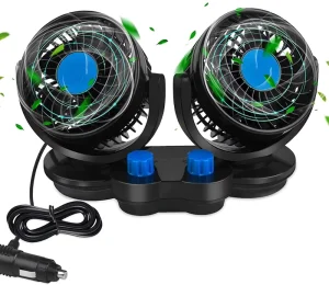 Dual Head Electric Car Cooling Fan 360 Degree Rotatable Quiet Strong Wind Auto Seat Fan Portable Car Fans