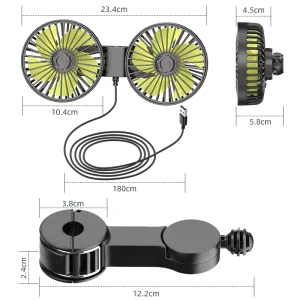 Dual Head High Power USB Rear Seat Car Fan Powerful Car Fan