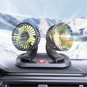 Dual Heads Car Fan 360 Rotatable Adjustable Wind Speed Parking Sign Vehicle Dashboard Air Cooling Circulation Fan