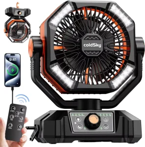 Dual Motor Camping Table Fan 20000mAh with 16 LED Lights 8 Speeds and Remote