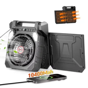 Dual Panel Rechargeable 4 Adjustable Speeds Battery Powered Portable Table Fans Camping Solar Fan for Travel Tent Home