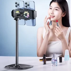 Dual Phone Holder Radiator Semiconductor Cooling Fan Mute 360 Rotatable Height Adjustable Telescopic iPad Compatible Metal