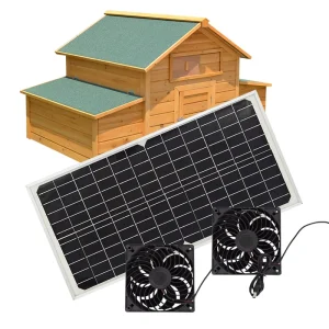 Dual Weatherproof Solar Powered Fan with 1 Solar Panel 16W for Chicken Coops Greenhouses Sheds or Pet Houses
