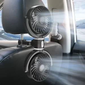 Dual head Car Fan with High Airflow 12V for vans and 24V for Trucks USB powered Automotive Cooling Fan