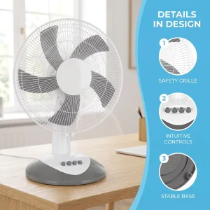 Durable Metal Mesh Table Fan 16 Inch High Airflow Oscillating Desktop Fan with Stable Round Base for Household Use