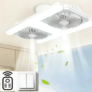 E27 Dual Head LED Ceiling Fan with Light Remote Control Super Strong Airflow Silent for Bedroom Dining Room Patio