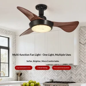 E27 Screw Thread ABS Material Ultra-Quiet High Wind Power LED Ceiling Fan Light Remote Control 3 Blades Bedroom Living Room