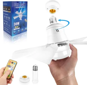 E27 Socket Fan Light with Remote 16 Inch Stepless Dimmable Ceiling Fan Bulb Screw in Light Socket for Bedroom Living Room
