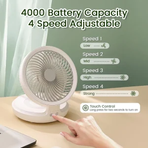 EDON High Speed USB Foldable Electric Rechargeable Cooling Light Desk Table Fan for Office