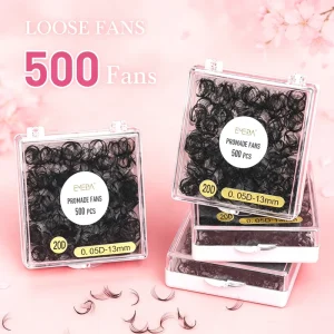 EMEDA 500 1000 Flat Long Stem Loose Fans Pointy Thin Base Narrow Promade Lash Tray Mink Matte Black Wide Pro Made Eyelash Fans