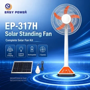EP 317H 12V Rechargeable Solar Standing Fan with USB Output 3 Speeds and Optional Solar Panel