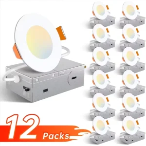 ETL 12 Pack 6 Inch 12W Modern 5CCT Adjustable Dimmable Ultra Thin Round Aluminum Recessed Led Ceiling Light for Indoor Showroom