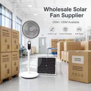 EZONE MJ SF02 Solar Air Circulator Fan with 30W Solar Panel LiFePO4 Battery ABS Material for Hot Climate Markets