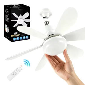 Easy Setup Lightweight Ceiling Fan 2 In1 Retacable Multifunctional Bulb Fan E27 Screw Base Dimmable Socket Fan for Dining Room