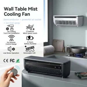 Edon Portable Mini Water Mist Fan Mechanical Plastic Wall Mounted Rechargeable Table Cooler for Office Bedroom Home