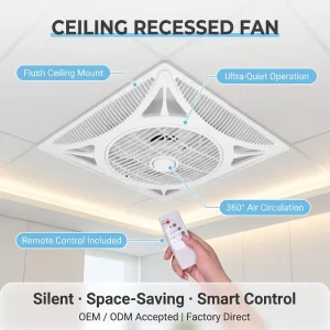 Electric AC Ceiling Recessed Fan Remote Control Silent Flush Mount Home Office Bedroom 360 Air Circulation Air Purification