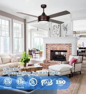 Electric AC Motor Hotel Use 52 Inch Bronze Indoor LED Ceiling Fan with Light 3 Speed Energy Efficient Class a