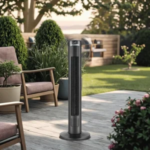 Electric Bladeless Oscillating 2 in 1 Tower Fan Stand Remote AC Motor 60W Timer Durable Portable Plastic Cold Warm Fan Heater