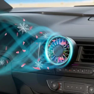 Electric Car Portable Cooling Fan 3 Speeds Air Freshener Rotating Vent Powerful Fragrance Brushless Motor RGB Multi Color Lights