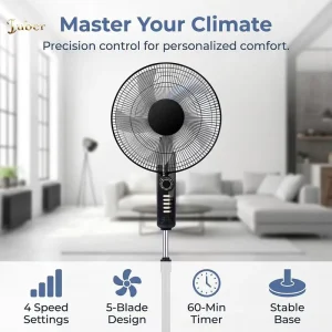 Electric Floor 4 Speed Setting Stand Fan 16 Inch Oscillating Pedestal Fans With 5 As Blades