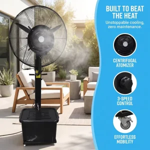 Electric Mechanical Standing Fan Remote Metal Water Mist Humidifier DC Motor Energy Efficiency A+++ Oscillation Adjustable Hotel