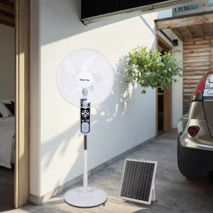 Electric Solar Fan 18 Inches 15W Lithium Battery 3 Speed Low Noise Portable Home Outdoor Car Use Solar Panel Adapter