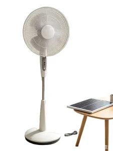 Electric Solar Rechargeable Air Cooling Stand Fan Mechanical Plastic Low Noise for Outdoor Office Car Use Remote Control Color