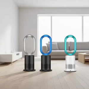 Electric White Plastic Pedestal Bladeless Fan with 10 Speed Remote Control & App Controlled for Hotel and Household Use