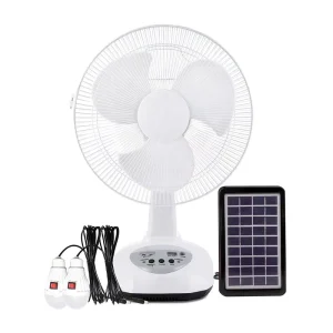 Emergency AC/DC Solar Rechargeable Battery Desk Fan Oscillating USB Ports Solar Panel Portable Outdoor Use Remote