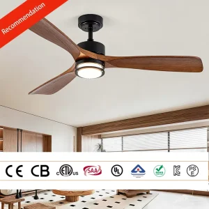 Energy Saving 3 Blades 52-Inch Metal & Solid Wood Silent Smart Remote 6-Speed LED Ceiling Fan Light Modern Dimmable