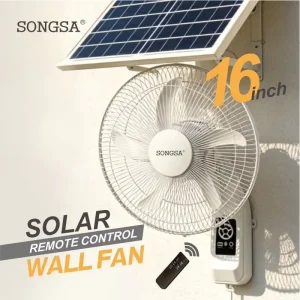 Energy Saving AC DC Solar Wall Fan with 16 Inch Brushless DC Motor Remote Control and LED Light for Home Patio Wall Fan