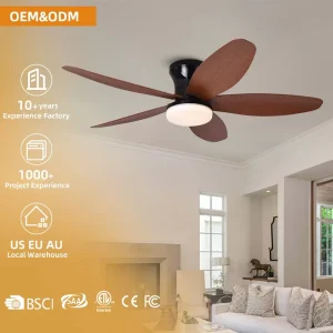 Energy Saving Led Ceiling Fan Light 42 Inch 5 Blade Ceiling Fan Low Profile Flush Mount Ceiling Fan with Remote Control