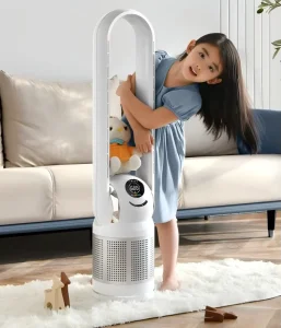 Energy Saving Portable Bladeless Fan Auto Rotation 12H Timer Cooling Heating Negative Ion Air Purifier Quiet Floor Fan
