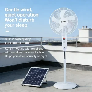 Energy Saving Rechargeable Solar Stand Fan 16 Inch with Lights for Indoor and Outdoor Use