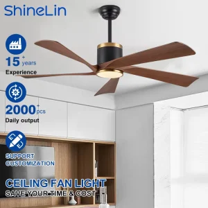 Energy-saving Modern Indoor Living Room 5 Blades 52 Inch Remote Control Stepless Dimming Low Noise LED Ceiling Fan with Light