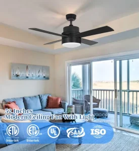 European Style 52 Inch LED Light Ceiling Fan 4 Reversible Blades 19W Mechanical Control Air Cooling OEM ODM for Living Room