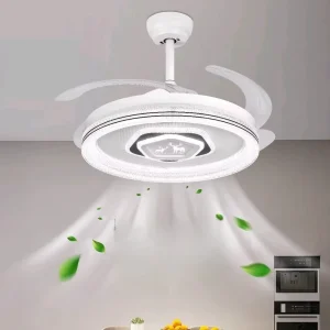 European Style Indoor Decorative 42 inch Retractable Blade Ceiling Fan Silent Remote Control Ceiling Fan With Light