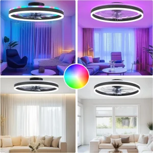 European and American Style Smart Remote Control Graffiti RGB Fan Light Bedroom Ceiling Fan Light LED