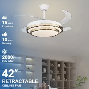 Excellent Modern Indoor Home Decor 42W 42 Inch ABS Remote Control Blade Retractable Led Invisible Ceiling Fan Light