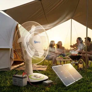 Export 16 Inch Portable Solar Table Fan DC 12V with Timer Full Copper Plastic Material for Home and Outdoor Use