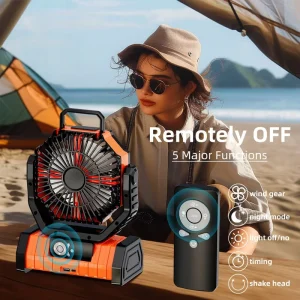 F6 Camping Fan 20000mAh 4 Speeds 270° Rotation Table USB LED Light Outdoor Camping Fan for Offices Bedroom Tent Camping Travel