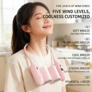 F96 Neck Fan Wearable Portable Fan Hands Free Rechargeable Cooling Fan 5 Speed Outdoor Camping Hiking Sports Summer Personal Fan